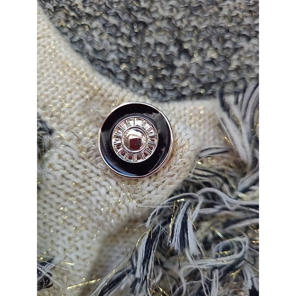 Vintage Y2K Fringe Cardigan Sweater S Shimmery Sparkle Knit Pockets Button - Picture 10 of 11